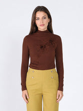 Load image into Gallery viewer, Long Sleeve Mock Neck Flower Applique Top
