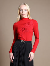 Load image into Gallery viewer, Long Sleeve Mock Neck Flower Applique Top

