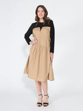 Load image into Gallery viewer, Long Sleeve Two Material Smocked Gathered Dress
