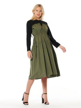 Load image into Gallery viewer, Long Sleeve Two Material Smocked Gathered Dress
