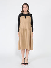 Load image into Gallery viewer, Long Sleeve Two Material Smocked Gathered Dress
