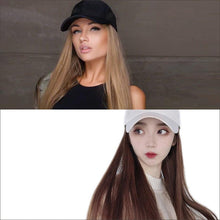 Load image into Gallery viewer, Long Straight Synthetic Baseball Cap Hair Wig Natural Black Brown Hat Wigs Natural Seamless Hair Extensions Wigs For Black Women Cosplay Wigs For Women
