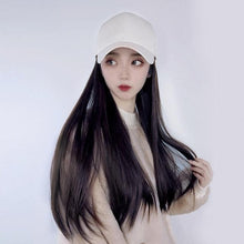 Load image into Gallery viewer, Long Straight Synthetic Baseball Cap Hair Wig Natural Black Brown Hat Wigs Natural Seamless Hair Extensions Wigs For Black Women Cosplay Wigs For Women
