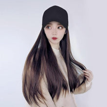 Load image into Gallery viewer, Long Straight Synthetic Baseball Cap Hair Wig Natural Black Brown Hat Wigs Natural Seamless Hair Extensions Wigs For Black Women Cosplay Wigs For Women
