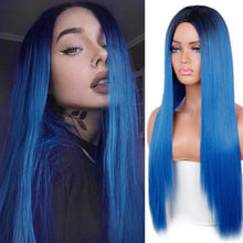 Load image into Gallery viewer, Long Straight Synthetic Black Wig Mixed Brown and Blonde Long Wig For Black Women Middle Part Nature Wigs For Black Women Cosplay Wigs For Women
