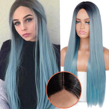 Load image into Gallery viewer, Long Straight Synthetic Black Wig Mixed Brown and Blonde Long Wig For Black Women Middle Part Nature Wigs For Black Women Cosplay Wigs For Women
