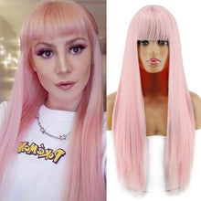 Load image into Gallery viewer, Long Straight Synthetic Black Wig Mixed Brown and Blonde Long Wig For Black Women Middle Part Nature Wigs For Black Women Cosplay Wigs For Women
