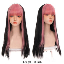 Load image into Gallery viewer, Long Straight With Bangs Synthetic Wigs For Black/White Women Natural Black Brown Gray Heat Resistant Fiber Hair Wigs For Black Women Cosplay Wigs For Women Gifts for Girlfriends
