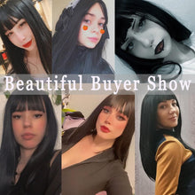Load image into Gallery viewer, Long Straight With Bangs Synthetic Wigs For Black/White Women Natural Black Brown Gray Heat Resistant Fiber Hair Wigs For Black Women Cosplay Wigs For Women Gifts for Girlfriends
