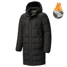 Load image into Gallery viewer, Long Winter Warm Thick Hooded Jacket Coat Windproof Thicken Hooded Coat Comfortable Jacket Men Autumn Outdoor Fashion Classic Windproof Multiple Pockets Men Light Jacket Coat

