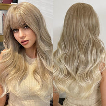 Load image into Gallery viewer, Long Womens Wigs with Bangs Ombre Brown Platinum Blonde Wigs Side Part Synthetic Wavy Wigs Women Cosplay Party Wigs For Black Women Cosplay Wigs For Women
