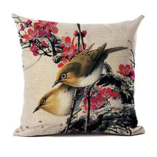 Load image into Gallery viewer, Lovely Bird Polyester Cotton Cushion Cover Bird On The Tree Accent Decorative Throw Pillow Case Hand Painted Cushion Cover Cute Bird Pillow Shells Flower Pattern Pillow Covers Decorative For Sofa Bed Living Room Luxury New Stylish Pillows 45x45cm

