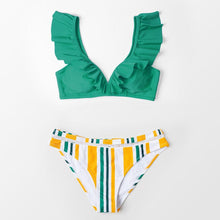 Load image into Gallery viewer, Low-waist Bikinis Set Swimwear Women Swimsuits Bathing Suit Orange Floral Ruffled Bikini Beachwear Bikini Swimsuits Ruffle Floral Two Piece Bathing Suits Printed Halter Neck Swimwear Beachwear
