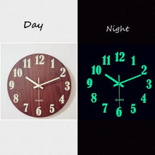 Load image into Gallery viewer, Luminous Wall Clock Silent Non-Ticking Quartz Wall Clocks Large Luminous Function Numbers and Hands Battery Operated Decorative Wall Clock for Office 12 Inch Wooden Silent Non-Ticking Kitchen Wall Clocks With Night Lights For Indoor/Outdoor Living Room
