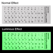 Load image into Gallery viewer, Luminous Waterproof Russian Language Keyboard Stickers Protective Film Layout with Button Letters Alphabet for Computer Gaming Laptop Keyboard For Gaming Lovers
