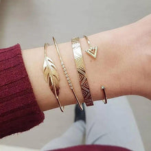 Load image into Gallery viewer, Luxruy Modern Bohemian Gold Color Moon Leaf Crystal Opal Open Bracelet Set for Women In Boho Beach Bangle Jewelry Style
