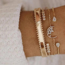 Load image into Gallery viewer, Luxruy Modern Bohemian Gold Color Moon Leaf Crystal Opal Open Bracelet Set for Women In Boho Beach Bangle Jewelry Style
