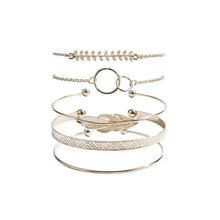 Load image into Gallery viewer, Luxruy Modern Bohemian Gold Color Moon Leaf Crystal Opal Open Bracelet Set for Women In Boho Beach Bangle Jewelry Style
