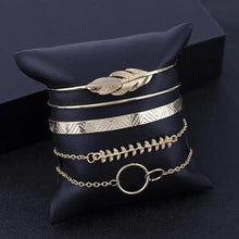 Load image into Gallery viewer, Luxruy Modern Bohemian Gold Color Moon Leaf Crystal Opal Open Bracelet Set for Women In Boho Beach Bangle Jewelry Style
