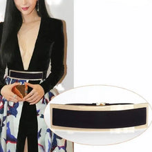Load image into Gallery viewer, Luxurious Gold Wide Strap Elastic Belts For Women Elegant Metal Polished Plain Gold Belt Black Wide Strap Waistband for Women
