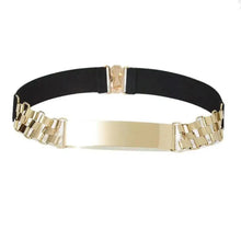Load image into Gallery viewer, Luxurious Gold Wide Strap Elastic Belts For Women Elegant Metal Polished Plain Gold Belt Black Wide Strap Waistband for Women
