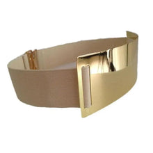 Load image into Gallery viewer, Luxurious Gold Wide Strap Elastic Belts For Women Elegant Metal Polished Plain Gold Belt Black Wide Strap Waistband for Women
