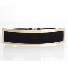 Load image into Gallery viewer, Luxurious Gold Wide Strap Elastic Belts For Women Elegant Metal Polished Plain Gold Belt Black Wide Strap Waistband for Women
