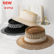 Load image into Gallery viewer, Luxurious New Handmade Straw Beach Hat For Women Summer Hat Luxury Cap Fashion Straw Hat Flat Sun Protection Hats Beautiful Unique Design 55-60cm
