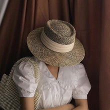 Load image into Gallery viewer, Luxurious New Handmade Straw Beach Hat For Women Summer Hat Luxury Cap Fashion Straw Hat Flat Sun Protection Hats Beautiful Unique Design 55-60cm
