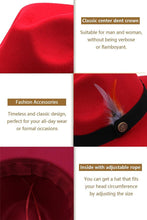 Load image into Gallery viewer, Luxurious Unique Couple Hats Wide Brim Fedora Hat Winter Autumn Trendy Fedora Hat  Women Black Red Wedding Hat With Feather Belts For Hats Men Beautiful Gentleman Elegant Classical Hat
