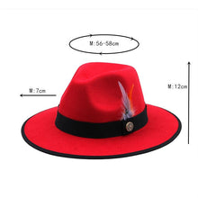 Load image into Gallery viewer, Luxurious Unique Couple Hats Wide Brim Fedora Hat Winter Autumn Trendy Fedora Hat  Women Black Red Wedding Hat With Feather Belts For Hats Men Beautiful Gentleman Elegant Classical Hat
