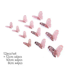 Load image into Gallery viewer, Luxury 3D Wall Stunning 12Pcs 4D Hollow Butterfly Wall Sticker Home Decoration Wall Stickers wedding Party Wedding Decors Butterfly Kids Room Decors
