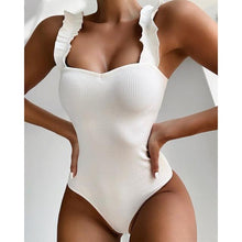 Load image into Gallery viewer, Luxury Black Female Swimsuit Vintage One Piece Ruffled Push Up Tummy Control Swimwear Halter One Piece Slimming Retro Swimsuit Women's Plus Size Push Up Bathing Suit Solid Red Swimwear Women Padded Bathing Suits
