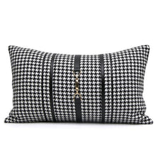 Load image into Gallery viewer, Luxury Black White Houndstooth Gold Leather Stitching Pillow Covers Sofa Decorative Horse Pillow Case Swallow Gird Throw Pillowcases Black Gold PU Leather Polyester Splicing Cushion Covers Well Made Classic Pattern
