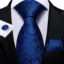 Load image into Gallery viewer, Luxury Blue Silk Design Wedding Tie For Men Necktie Pocket Square Cufflink Set Formal Business Meeting Necktie For Men
