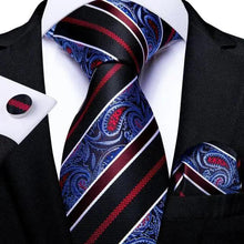 Load image into Gallery viewer, Luxury Blue Silk Design Wedding Tie For Men Necktie Pocket Square Cufflink Set Formal Business Meeting Necktie For Men
