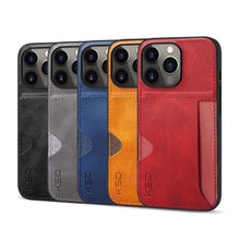 Load image into Gallery viewer, Luxury Brown Leather With Card Holder Phone Case For iPhone 11 12 Pro Max Soft Silicone Back Cover For iPhone 13 14 Pro Genuine Leather Case for iPhone
