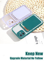 Load image into Gallery viewer, Luxury Card Holder Wallet Case For iPhone 11 Pro Max 12 Mini X XR 7 8 Plus XS Max Hard Solid Color Clear Protection Cover  Soft Silicone Shockproof Back Cover
