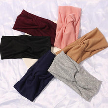 Load image into Gallery viewer, Luxury Fashion Winter Soft Solid Color Elastic Elegant Wide Knitting Cross Lightweight Headband Yoga Turban Bandage Bandanas Hair Bands For Women
