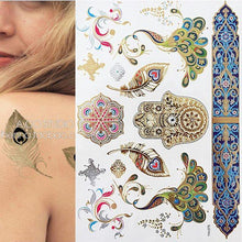 Load image into Gallery viewer, Luxury Flash Metallic Waterproof Temporary Tattoo Gold Silver Flower Tattoo Sticker Long Lasting Gold Design For Womens
