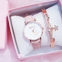 Load image into Gallery viewer, Luxury Girl Watch Student High School Small Fresh Watch Pink Cute Star Starry Sky Casual Leather Female Wrist Watch Leather Band Thin Minimalist Casual Simple Dress Watch
