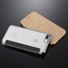 Load image into Gallery viewer, Luxury Glitter Leather Flip Wallet Case For iPhone 14 13 12 11 Pro XS Max XR X 7 8 Plus 6s Plus Clear Back Case iPhone Shiny Luxury Glitter Leather Case with Card Holder Flip Magnetic Closure Stand Cover
