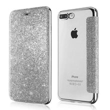 Load image into Gallery viewer, Luxury Glitter Leather Flip Wallet Case For iPhone 14 13 12 11 Pro XS Max XR X 7 8 Plus 6s Plus Clear Back Case iPhone Shiny Luxury Glitter Leather Case with Card Holder Flip Magnetic Closure Stand Cover
