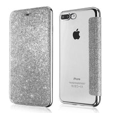 Load image into Gallery viewer, Luxury Glitter Leather Flip Wallet Case For iPhone 14 13 12 11 Pro XS Max XR X 7 8 Plus 6s Plus Clear Back Case iPhone Shiny Luxury Glitter Leather Case with Card Holder Flip Magnetic Closure Stand Cover
