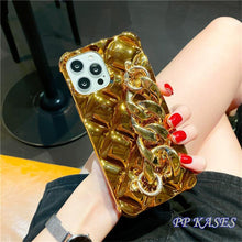 Load image into Gallery viewer, Luxury Gold Plating Electroplated Bracelet Cute Compatible with iPhone Diamond Case Luxury Sparkle Glitter Rhinestone  Phone Case For iPhone 14 13 Promax 11 12 Pro Max Mini Xs Max XR 8 7 Plus Mirror Cover
