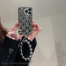Load image into Gallery viewer, Luxury Gold Plating Electroplated Bracelet Cute Compatible with iPhone Diamond Case Luxury Sparkle Glitter Rhinestone  Phone Case For iPhone 14 13 Promax 11 12 Pro Max Mini Xs Max XR 8 7 Plus Mirror Cover
