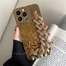 Load image into Gallery viewer, Luxury Gold Plating Electroplated Bracelet Cute Compatible with iPhone Diamond Case Luxury Sparkle Glitter Rhinestone  Phone Case For iPhone 14 13 Promax 11 12 Pro Max Mini Xs Max XR 8 7 Plus Mirror Cover
