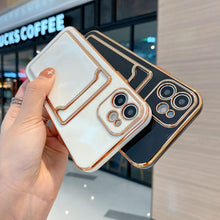 Load image into Gallery viewer, Luxury Gold Plating Phone Case With Card Slot For iphone 13 Pro 12 11 Pro MAX XS XR XS MAX Luxury Black Orange Phone Cover Back Case with Golden Frame Case for iPhone

