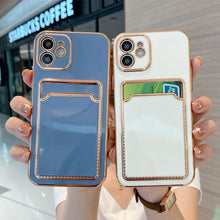 Load image into Gallery viewer, Luxury Gold Plating Phone Case With Card Slot For iphone 13 Pro 12 11 Pro MAX XS XR XS MAX Luxury Black Orange Phone Cover Back Case with Golden Frame Case for iPhone
