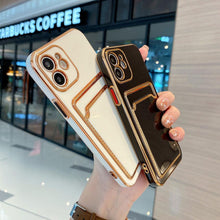 Load image into Gallery viewer, Luxury Gold Plating Phone Case With Card Slot For iphone 13 Pro 12 11 Pro MAX XS XR XS MAX Luxury Black Orange Phone Cover Back Case with Golden Frame Case for iPhone

